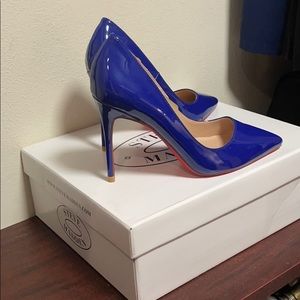 Red bottom blue patent shoes new